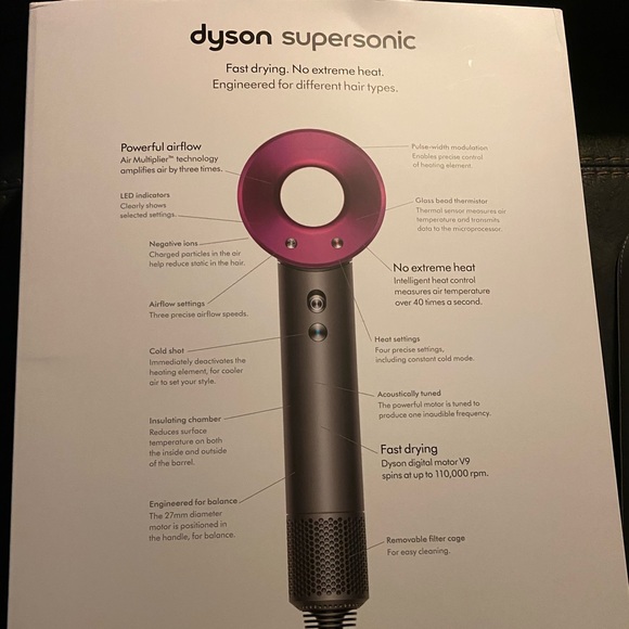 Dyson Accessories - Dyson supersonic dryer with attachments and case.